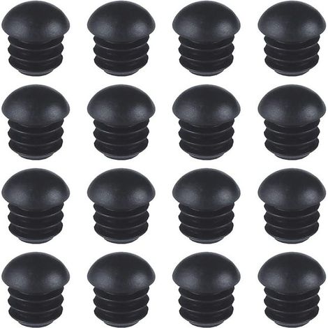 Tapones redondos de plástico (16 mm) (negros), 16 tapones para tubos redondos de sillas, tapones redondos abovedados acanalados (1/5)