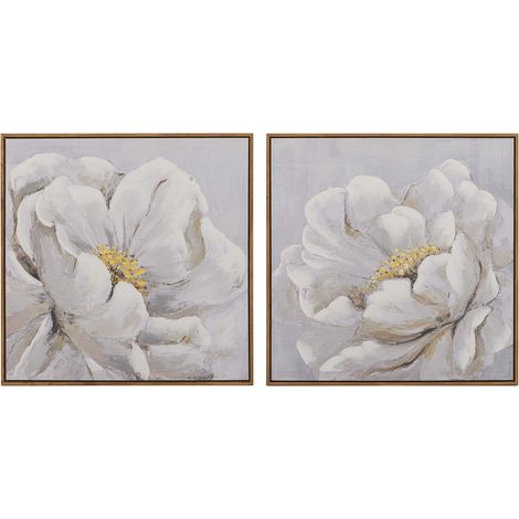 Lot de 2 tableaux de fleurs 80% peints à la main 60X4X60 cm (1/2)