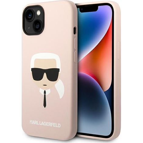 Funda rígida Karl Lagerfeld KLHMP14MSLKHLP para iPhone 14 Plus / 15 Plus de 6,7 pulgadas, color rosa claro/silicona rosa claro con el logo de Karl y MagSafe. (1/5)