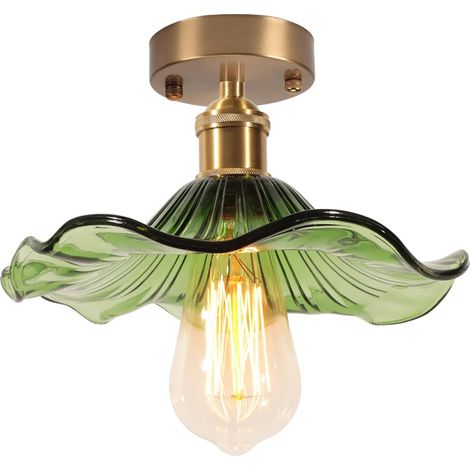 Plafonnier Luminaire en Verre, Créativité Fleur Décoration Lampe de Plafond, E27 Verte Éclairage de Plafond, Suspension Pour Couloir Salle à Manger Chambre (1/5)