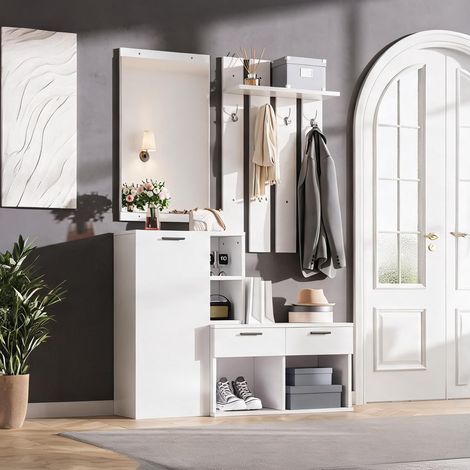Meuble d'entrée avec miroir penderie et rangement chaussures (1/5)