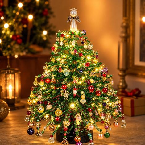 Kit de sapin de Noël en perles à faire soi-même, ensemble de perles de cristal 3D avec perles colorées, cadre en métal et ange décoratif fait main - Cadeau-FO- (1/5)