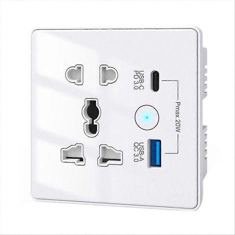 Prise connectée Tuya WiFi avec port USB 3.0 Type-C, compatible avec l'application Tuya Home et autres applications pour la maison connectée. (1/5)