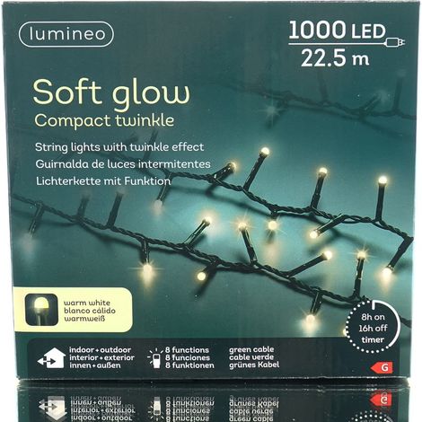 Lumineo LED Lichterkette Soft Glow Compact Twinkle grün 22,5 Meter 1000 Lichter - warmweiß (1/5)