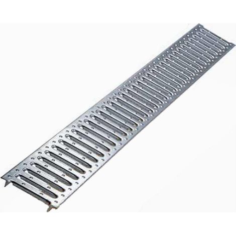 MEA – Grille à fentes encliquetable galvanisée pour caniveau d'évacuation 100mm – Longueur 998mm – Classe de charge pour passage véhicule