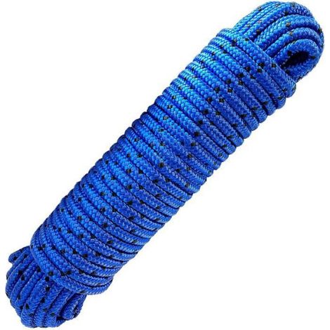 Corde Polypropylène - 8 mm - 20 m - Charge De Rupture 700 Kg - Bleu Avec Fil Noir - Tressée 16 Voies (1/4)