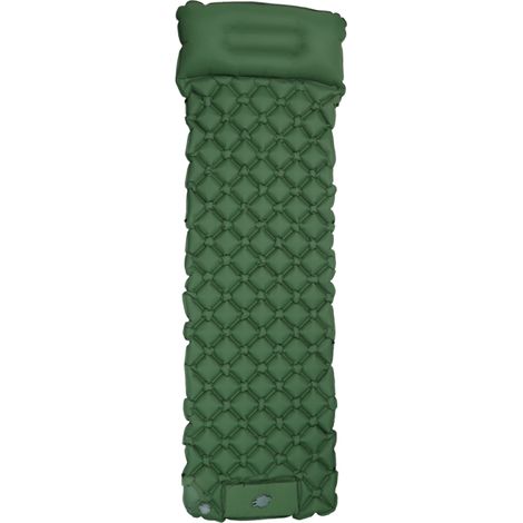 Irovami Matelas de camping avec oreiller intégré, pompe intégrée, ultraléger, gonflable et imperméable, vert armée, idéal pour la randonnée, le trekking et les voyages. (1/5)