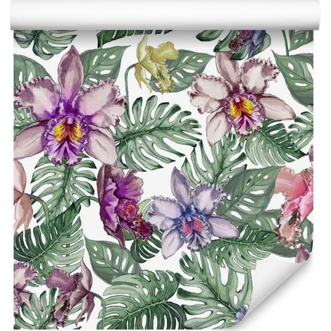 Papier peint à motifs de fleurs et de feuilles de Monstera colorées pour salon et chambre 50x1000 cm (1/5)