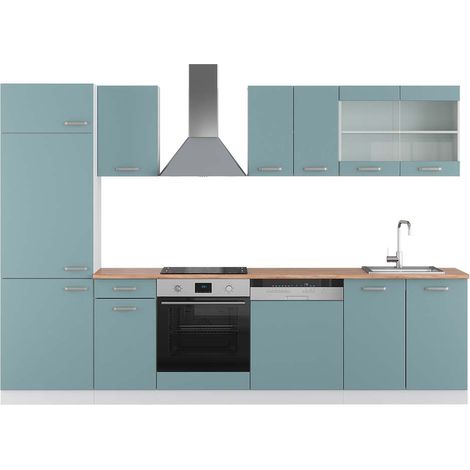 Cuisine R-Line, Bleu-gris/blanc, 300 cm , PT Chêne, Vicco