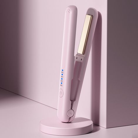 Mini lisseur sans fil 2 en 1 pour les voyages, avec 4 réglages de température, fonction boucleuse et lissante, écran LCD. Lisseur portable pour les voyages avec chargement USB-C et charge rapide en 30 (1/5)