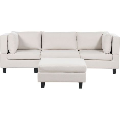 Canapé Modulable 3 Places en Tissu Beige Clair et Ottoman Taies Amovibles Unstad (1/5)