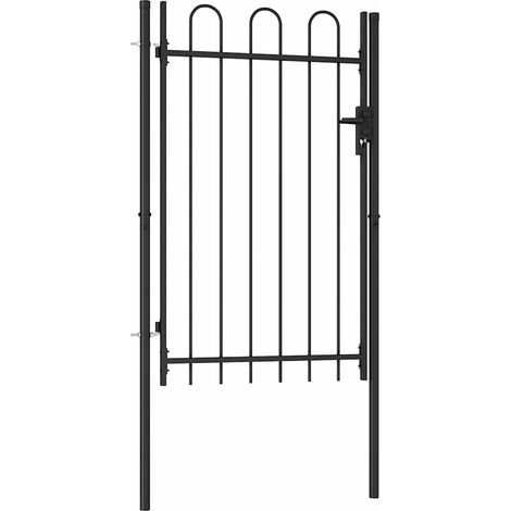 Fence Gate Single Door with Arched Top Steel 1x1.5 m Black vidaXL (1/5)