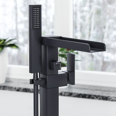 Laura Waterfall Freestanding Bath Shower Mixer Tap Matte Black (1/5)