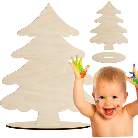 Figurine de sapin de Noël en bois sur un support de tableau, décoration de Noël (1/5)