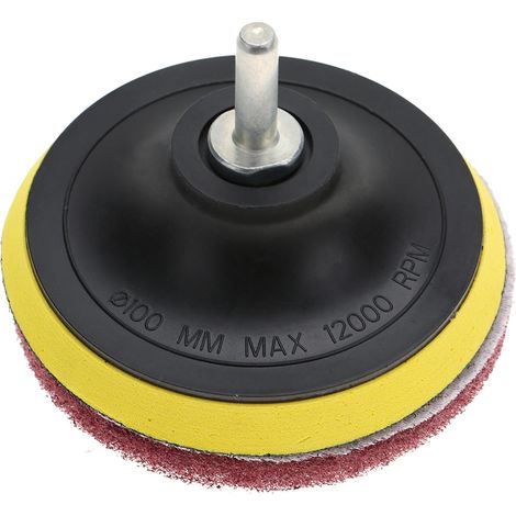 Brosses et tampons de nettoyage à fixation pour perceuse, 10cm x 6, nylon vert et rouge, pour carrelage et métaux (1/5)