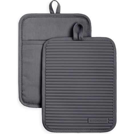 Gerippte, flexible Silikon-Topfuntersetzer, 2er-Set, anthrazitgrau, 17,78 cm x 22,86 cm (1/4)