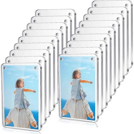 18 cadres magnétiques pour réfrigérateur en acrylique, mini cadres photo magnétiques double face transparents sans cadre. (1/5)