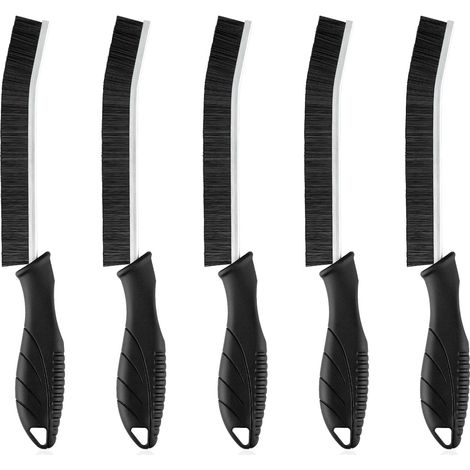 brosse à joints noir 5 pièces poils durs pp/nylon 23 cm pour carrelage, salle de bain, cuisine et rails de fenêtre (1/5)