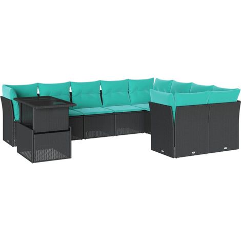 Maison Exclusive - 10-teiliges Gartensofa-Set mit Kissen, schwarz (1/5)