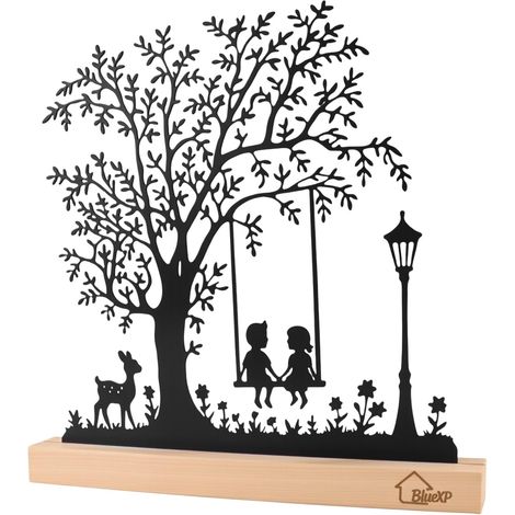Figurine Décorative Arbre avec Enfants sur Balançoire Métal Noir (1/5)