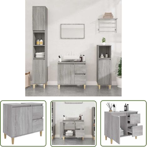 The Living Store Armoire de bain sonoma gris 65x33x60 cm bois d'ingénierie - Meuble De Salle De Bain - Armoire De Salle De Bain - Rangement Salle De Bain - Commode Salle De Bain - Design Moderne (1/5)