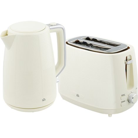 Kettle and Toaster Set, 1.7L 3000W Fast Boil Kettle & 2 Slice Toaster Kitchen Set with 7 Level Browning Controls, Defrost, Reheat, Boil-dry Protection, Cream White
