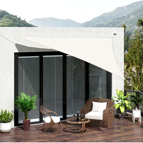 Voile ombrée triangulaire voile en polyester protection UV - Dimensions: 6x6x6m - Couleur: Blanc, Crème