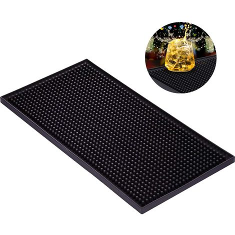 Tapis de bar en caoutchouc - 30 x 15 cm - Séchage rapide - Pour bar, cuisine, café, restaurant, comptoir - Noir