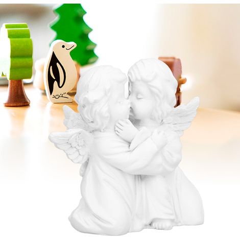 Statue d'Ange en Résine Synthétique Blanche - Décoration de Bureau avec Forme d'Étreinte - Ange Gauche (1/5)