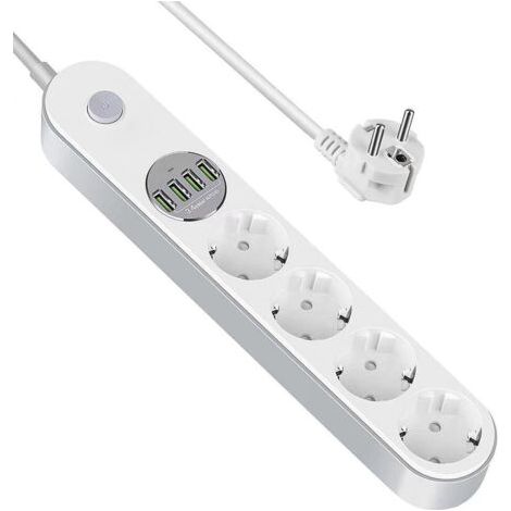 Multiprise USB Multiprise Parafoudre Parasurtenseur 4 Prises avec 4 Prises USB, Power Strip avec Interrupteur, Multi Prise Protection Contre Surcharges et Surtensions, Multiprise electrique de 2m