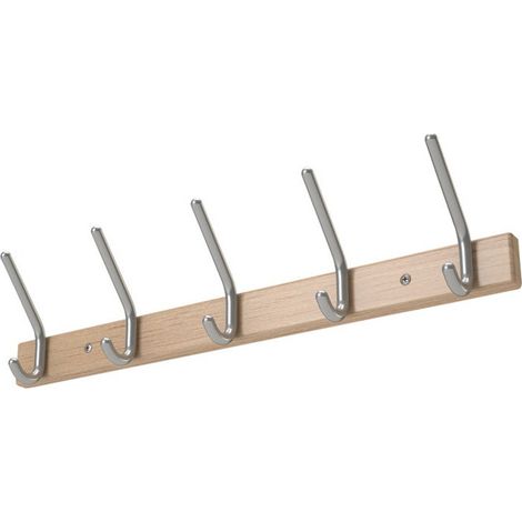 Perchero  de  pared  perfil  de  madera  haya  5  ganchos  para  sombreros/5  ganchos  para  abrigos  L.700mm  Distancia  entre  ganchos  150mm  -  WG55601.700