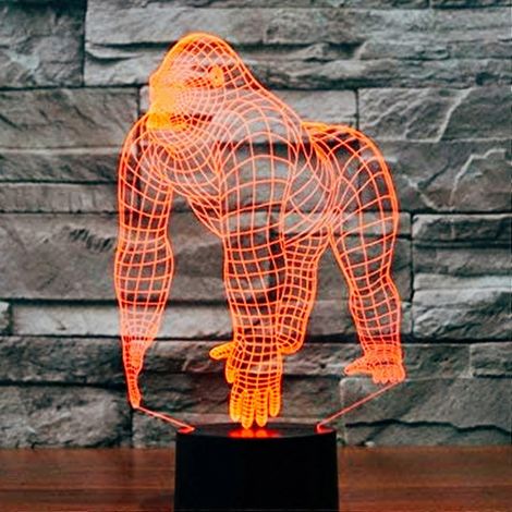 SCSYV 3D Affen-Gorilla-Nachtlicht, Optische Täuschung, LED, 7 wechselnde Farben, Berührungsschalter, Tisch- oder Schreibtischdekoration, Geburtstagsgeschenk, Acryl. (1/5)