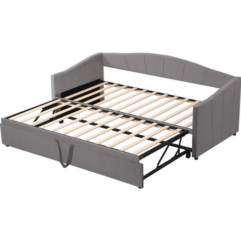 Lit rembourré, canapé-lit extensible 90/180200 cm avec sommiers à lattes, lit multifonction en velours doux pour la peau, gris
