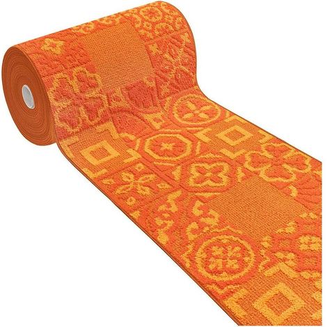Tapis de Cuisine Moderne Coureur Bordé Absorbant Antidérapant Lavable Maiolique 3D Orange - 50x110 cm (1/4)