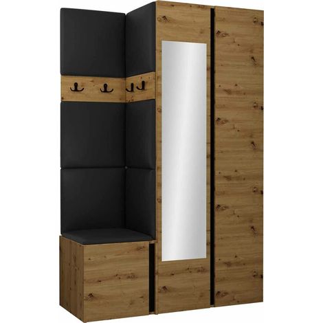 Conjunto para recibidor Pinis XXVI, Cuero ecológico Soft 011, 186x116x46cm, Espejo, Aglomerado laminado, Cuero ecológico, Colocada, Montada en la pared