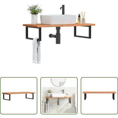Wandmontage - Waschbeckenregal Wandmontage Stahl und Massivholz Buche (1/5)