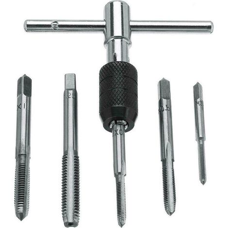 Gewindeschneidwerkzeug-Set, Gewindebohrer, Handwerkzeug, Gewindeschlüssel, Gewindebohrergriff mit 6-teiligem geraden Gewindebohrer M3/M4/M5/M6