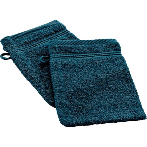 Lot de 2 Gants de Toilette "Tendresse" 15x21cm Bleu Indigo (1/5)