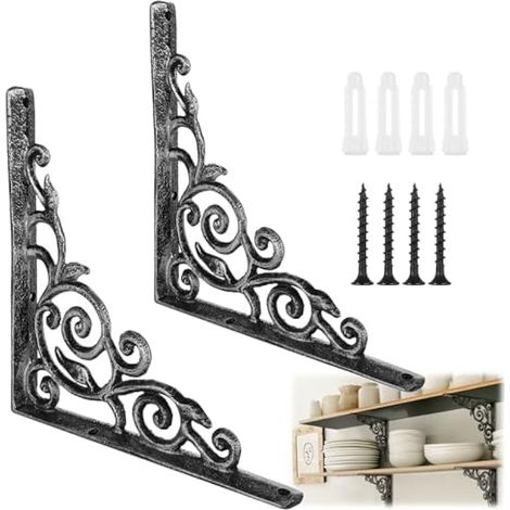 Lot de 2 supports d'étagère pour planche d'échafaudage, supports d'étagère en fonte robustes de 21 cm, supports d'étagère flottants rustiques, supports muraux décoratifs vintage pour étagères