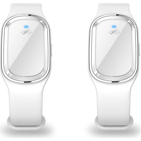Paquete de 2 pulseras repelentes de mosquitos ultrasónicas con cable de carga USB, aptas para adultos y niños (blanco) (1/4)