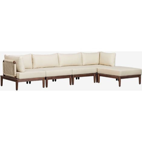 Divano modulare a 4 pezzi con 2 poltrone angolari e pouf in acacia Giulia SKLUM            