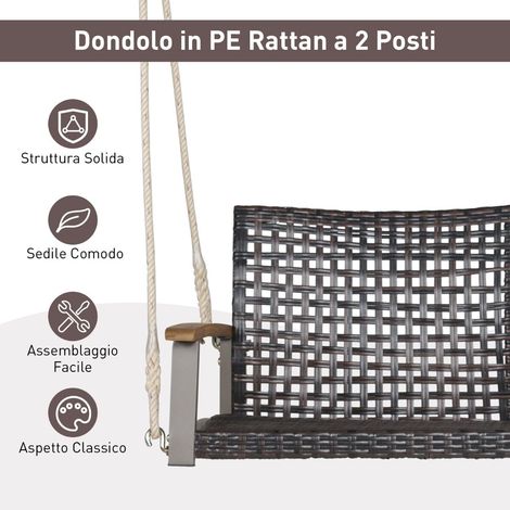 Balançoire de jardin 2 places en rotin synthétique avec cadre en acier et cordes réglables pour jardin terrasse et balcon (1/5)