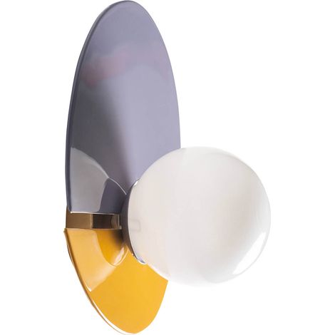 Applique murale design fer et verre style moderne détachable - Blanc opalin et marron mûre