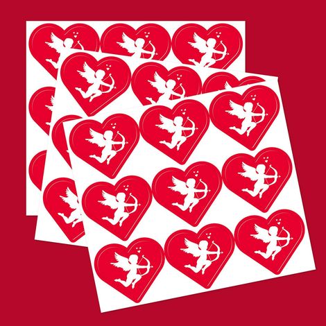 Lot de 10 autocollants Cupidon ange cœur rouge amour 4 cm - Décoration murale, valise, ordinateur portable, moto (1/5)