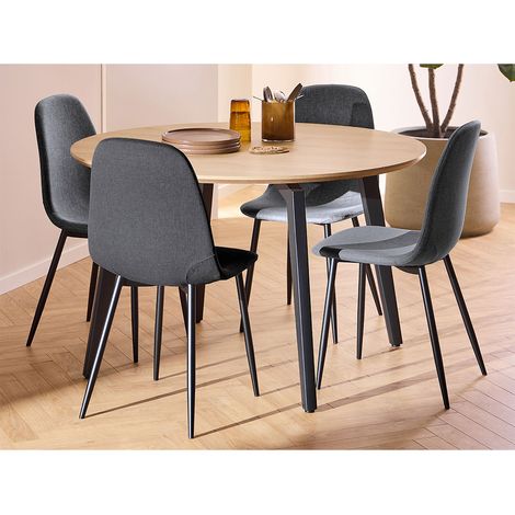 Cadiz Essgruppe Tisch mit 4 Stühlen natur, dunkelgrau. (1/4)