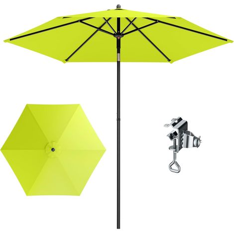 Diameter 230 x 220 cm Round Parasol with Clamp Garden Parasol Tilting Windproof Stable to Take Away UV50+ Protection for Balcony, Patio, Balcony Railing, Table (1/5)