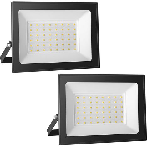 Projecteur Extérieur LED 2x 50W, 5000LM, 3000K Blanc Chaud, IP66 Imperméable, Spot Sécurité pour Jardin, Cour, Terrasse, Square, Usine (1/5)