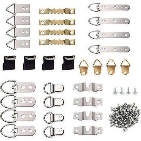 Ensemble de Crochet de Suspension en Métal Attache Cadre Photo - 8 Types de Cintre à Cadre avec Vis Accroche Tableau Charge Lourde pour Fixation Suspendu Peinture Décoration Murale (1/5)