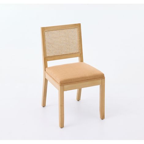 CHICFURN Lot de 2 chaises de salle à manger en tissu avec dossier en paille et structure en bois clair, style farmhouse et mid-century pour cuisine et salle à manger (1/5)