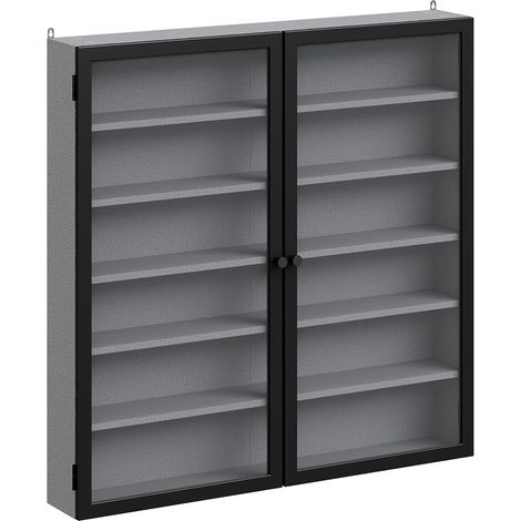 SoBuy Mobiletto Sospeso Salvaspazio Pensile Vetrinetta da Parete Moderno Armadietto Vetro e Nero Stile Industriale per Cucina, Bagno, Soggiorno 5 Ripiani Regolabili 80×12.2×80 cm Portata massima (1/5)